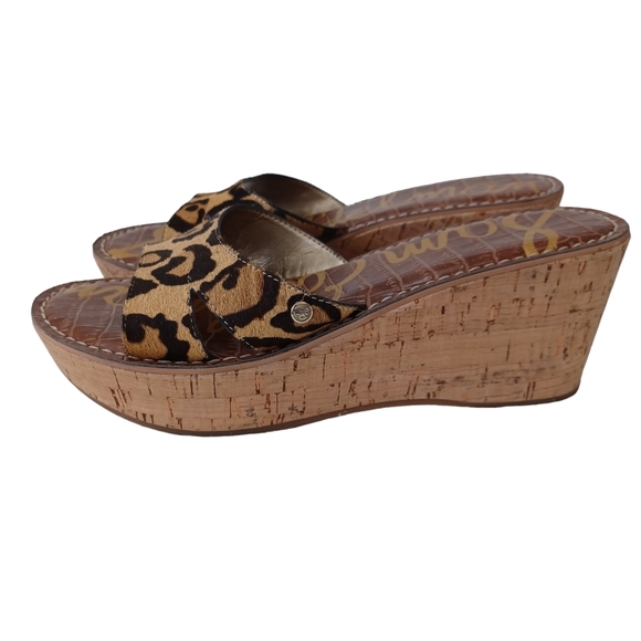 Sam Edelman Cork Wedge Leopard Calf Hair Reid Slip On Womens size 7.5 or 38 - Picture 14 of 15